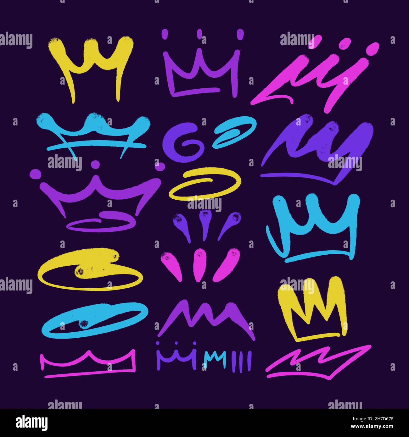multicolored graffiti elements set spray paint crown paint Stock Vector