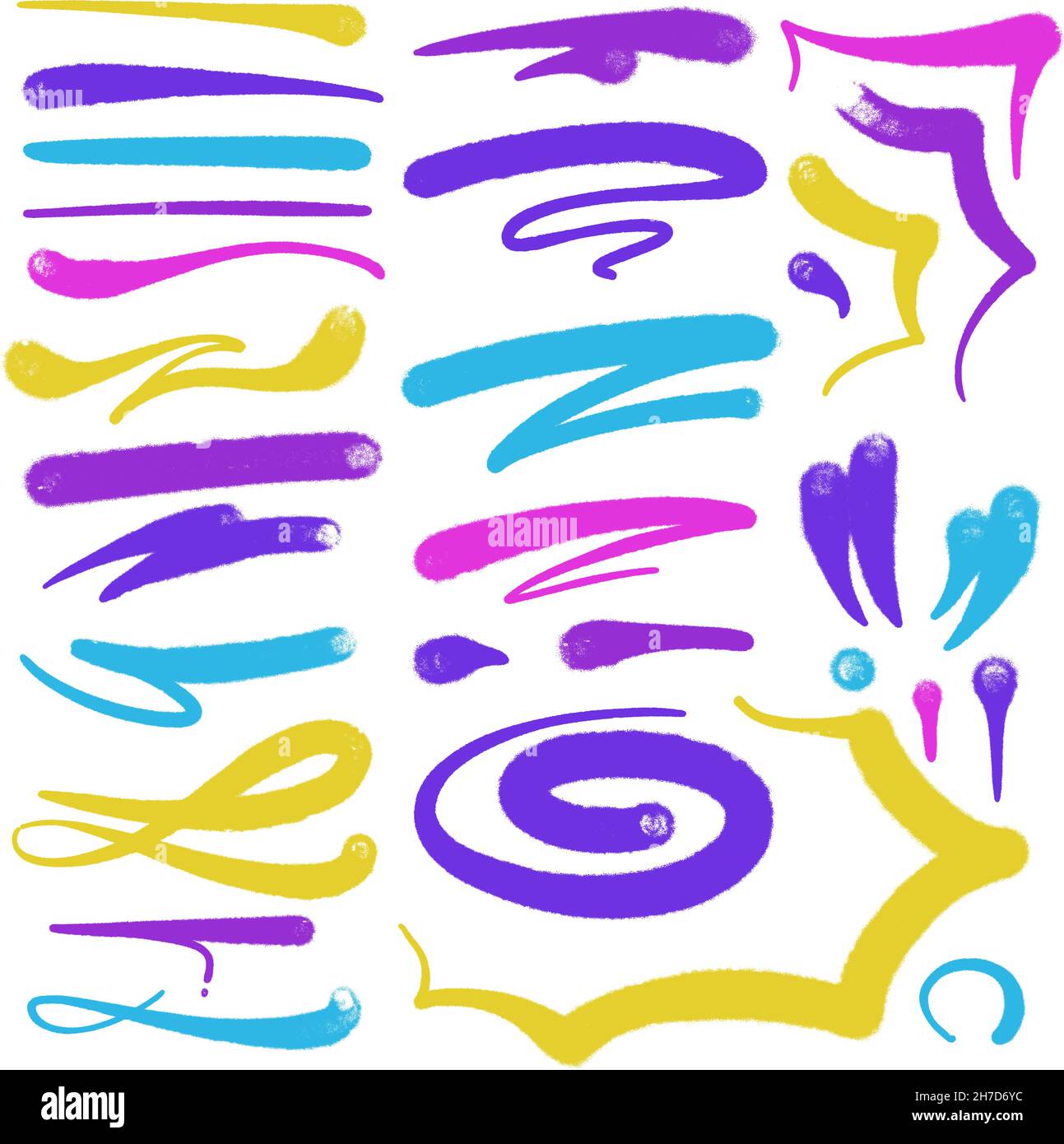 multicolored graffiti elements set spray paint line paint Stock Vector