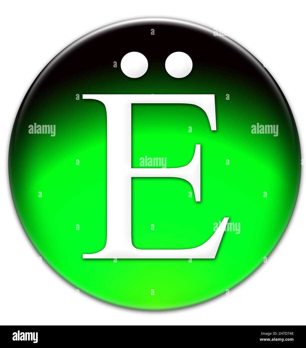 Letter "Yo" in Russian Times New Roman font type on a green glassy ...