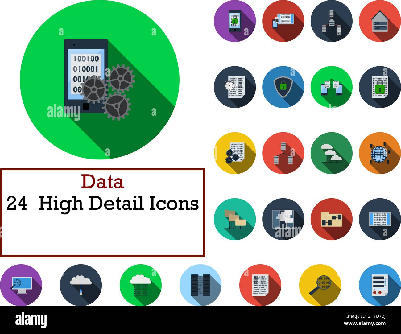 Data Icon Set. Flat Design With Long Shadow. Vector illustration Stock ...