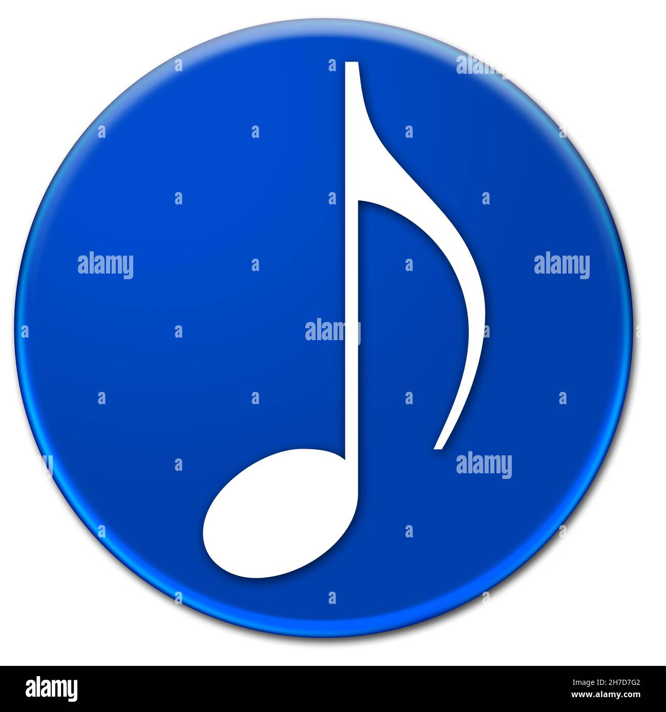 Music note on a blue glassy button isolated over white background Stock Photo