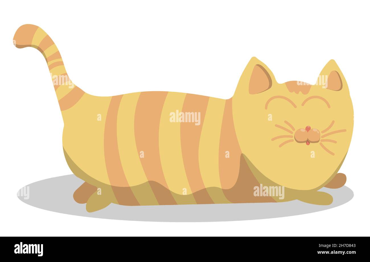 fat ginger cat is lying and quite basking in sun. Tabby ginger cat on vacation. Childrens vector illustration Stock Vector