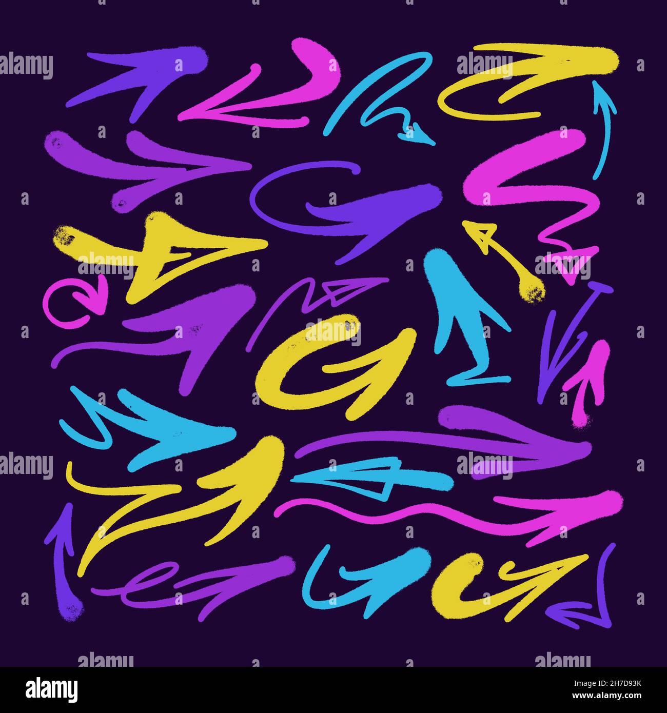 multicolored graffiti elements set spray paint arrow line paint Stock Vector