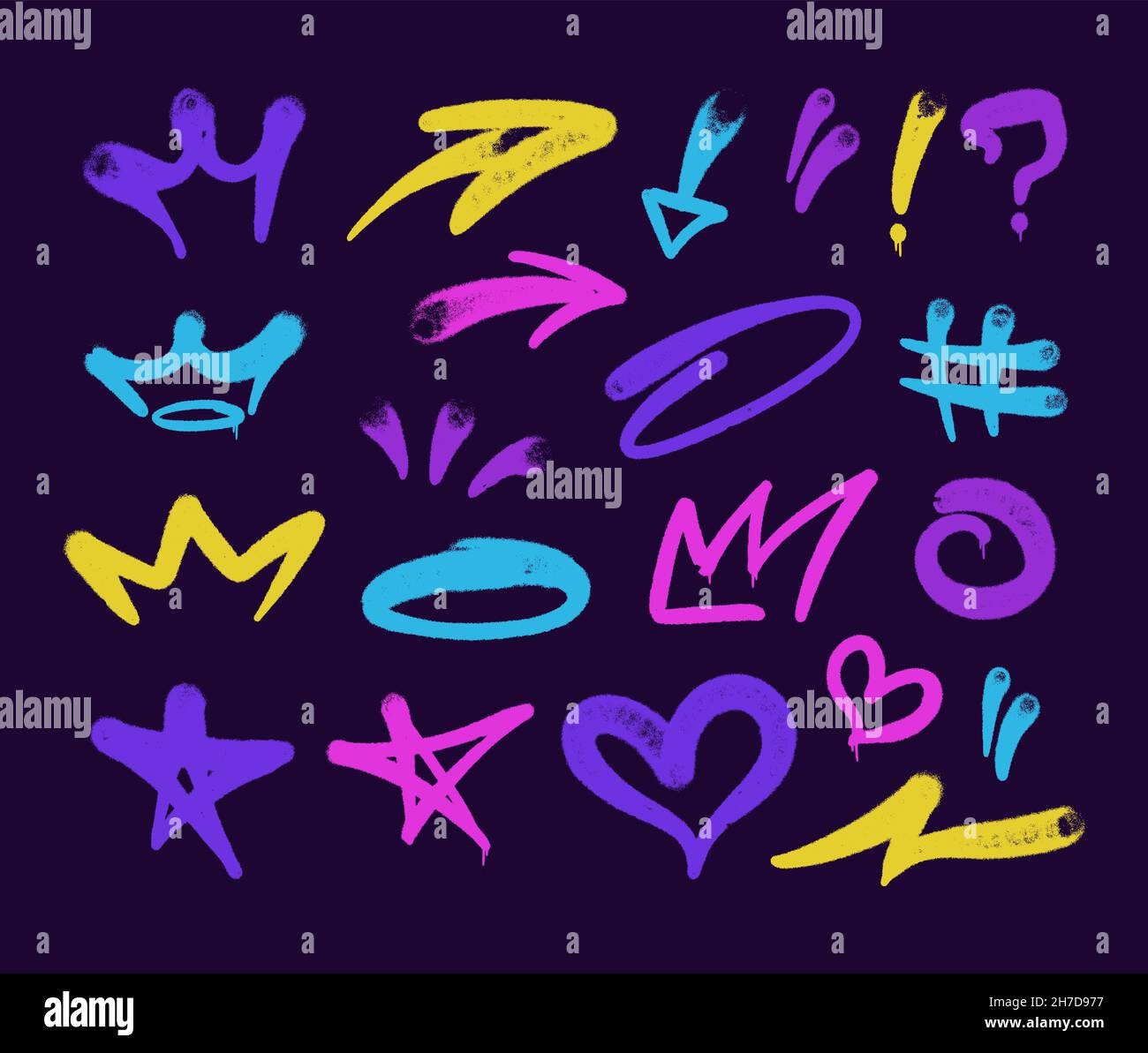 multicolored graffiti elements set spray paint arrow line paint Stock Vector