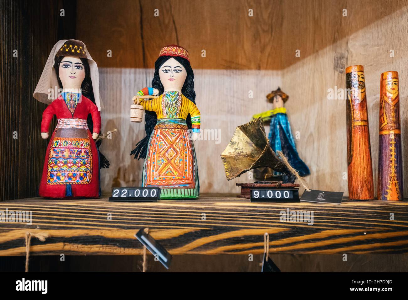 18 May 2021, Armenia Wine factory, Armenia: Souvenir dolls in the