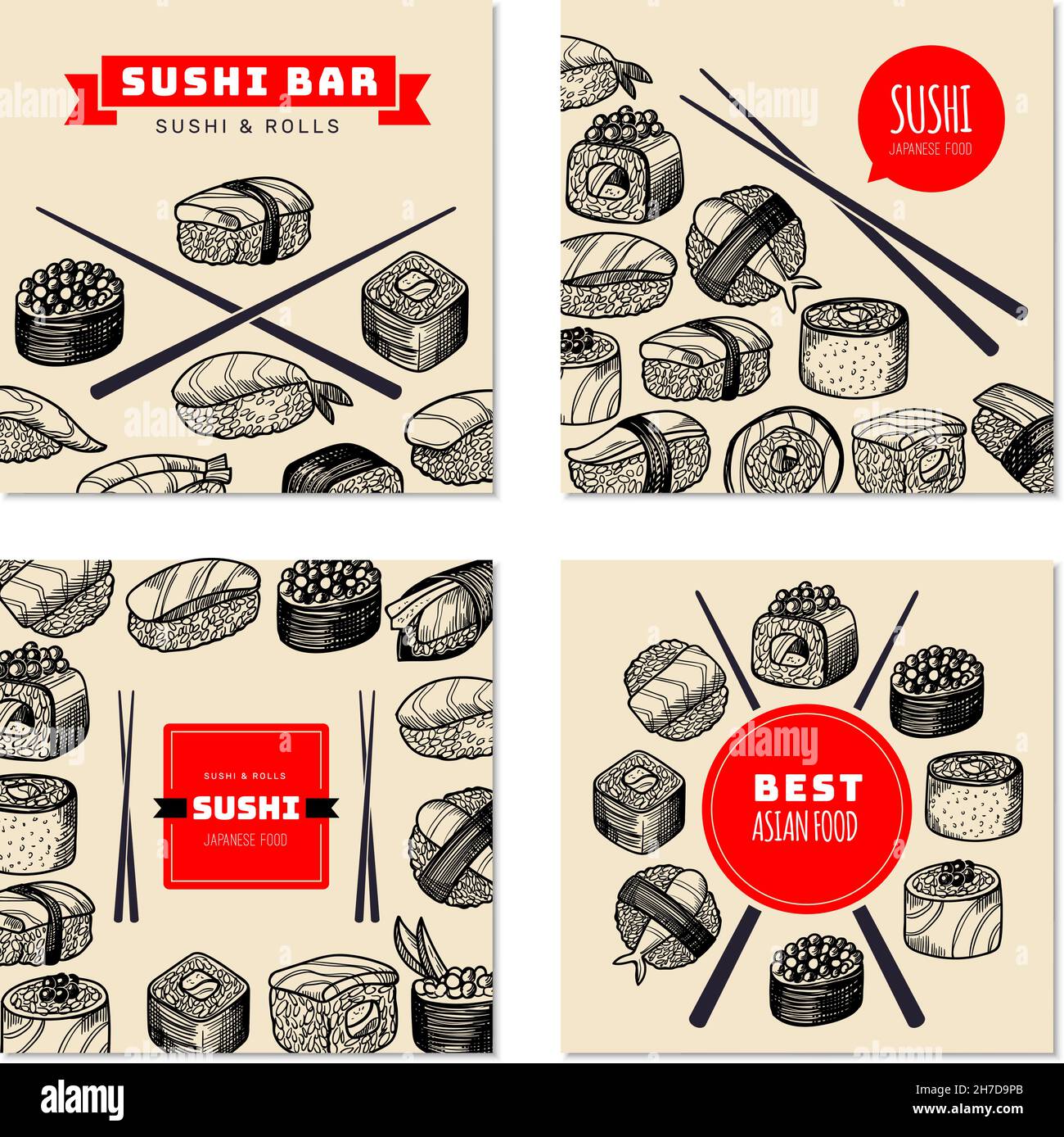 Sushi banners. Rolls with rice and fish with sauces wasabi natural