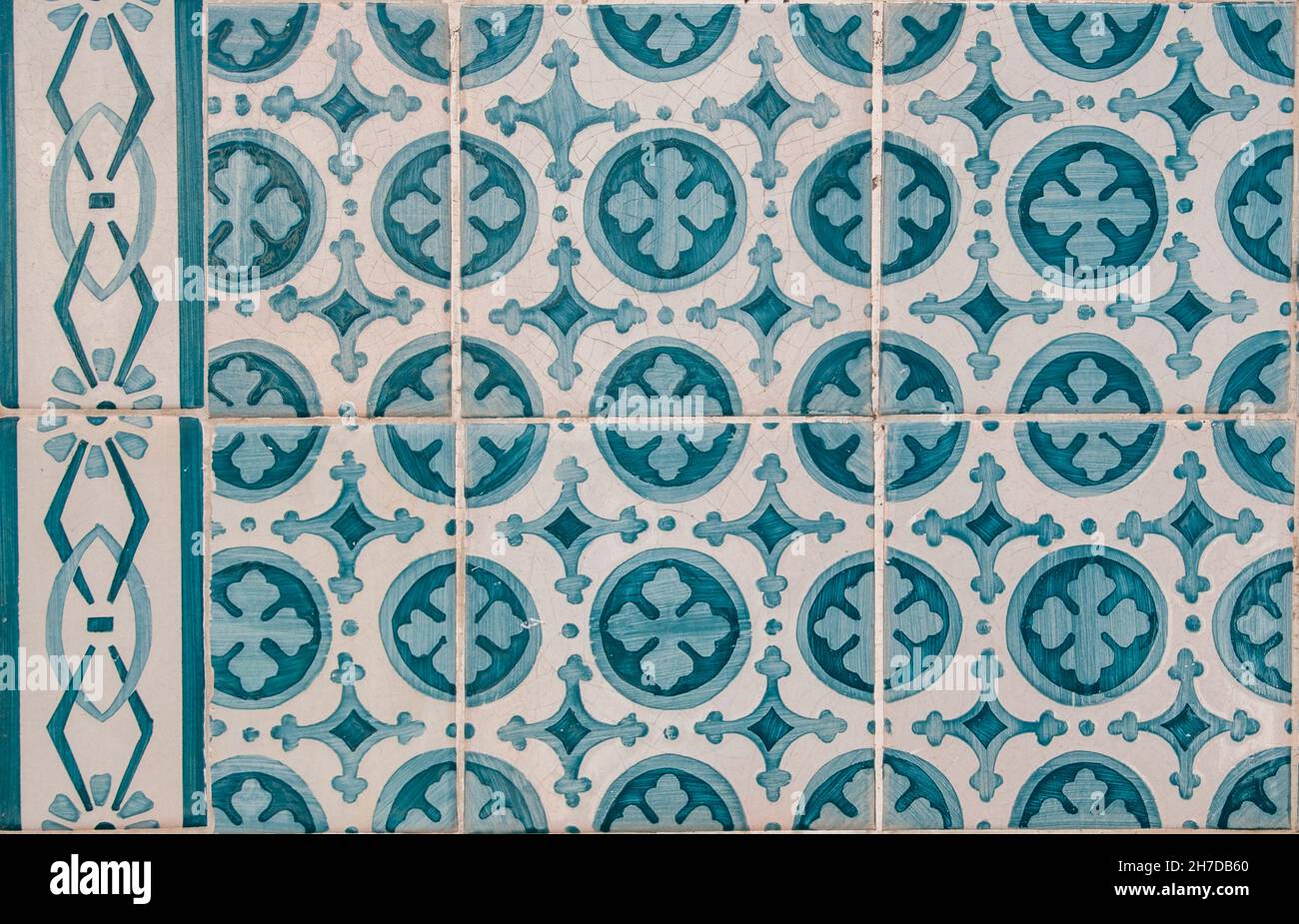 Seamless traditional Portuguese floral design ceramic tiles, Photographed in Lisbon Portugal Stock Photo