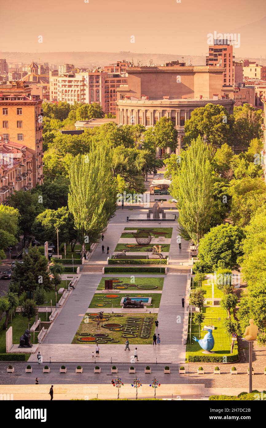 26 May 2021, Yerevan, Armenia: City Park with Cafesjian center of Arts and famous Cascade monument. Travel attractions and destinations in Yerevan Stock Photo