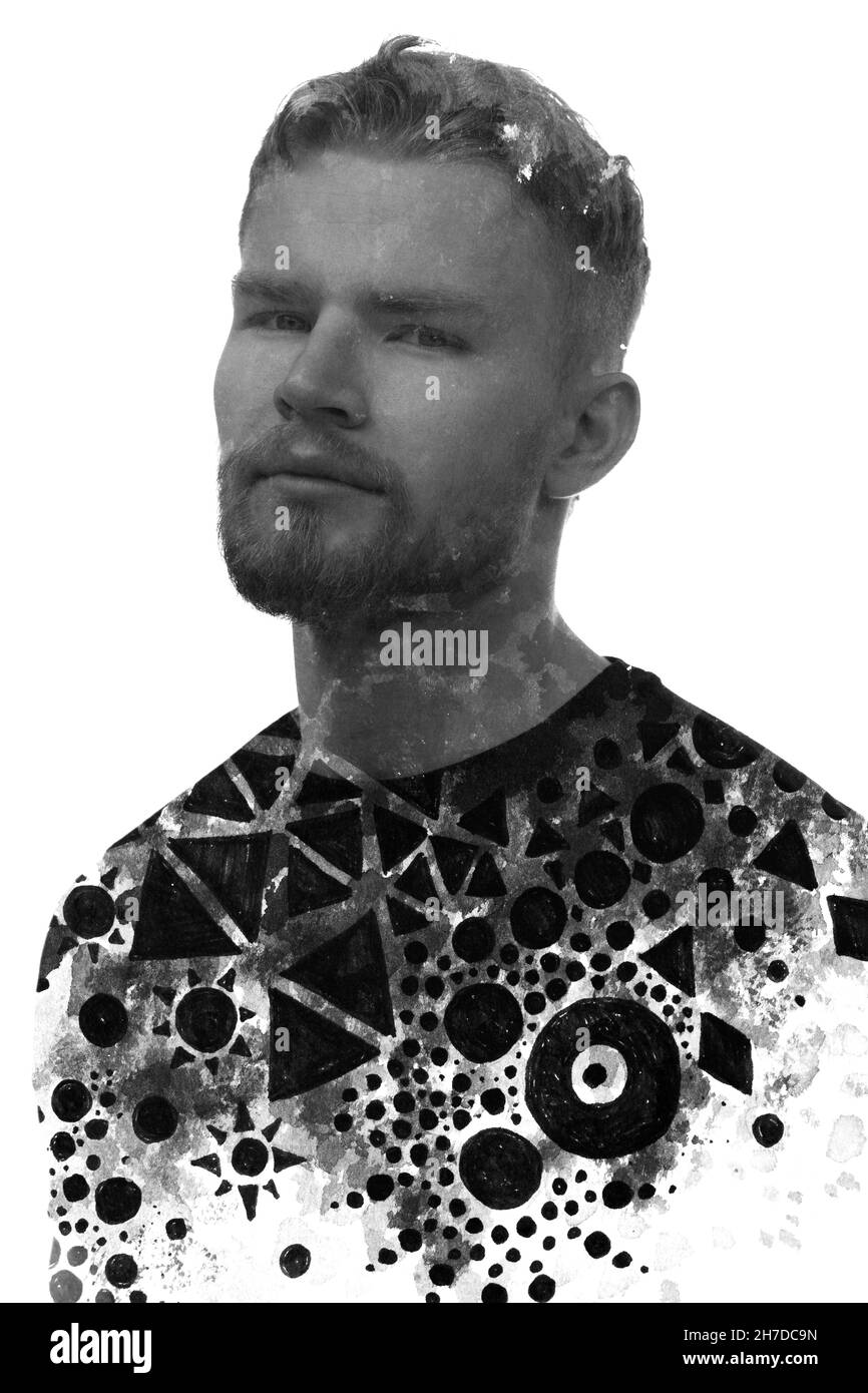 Paintography. A portrait of a young man combined with abstract ...