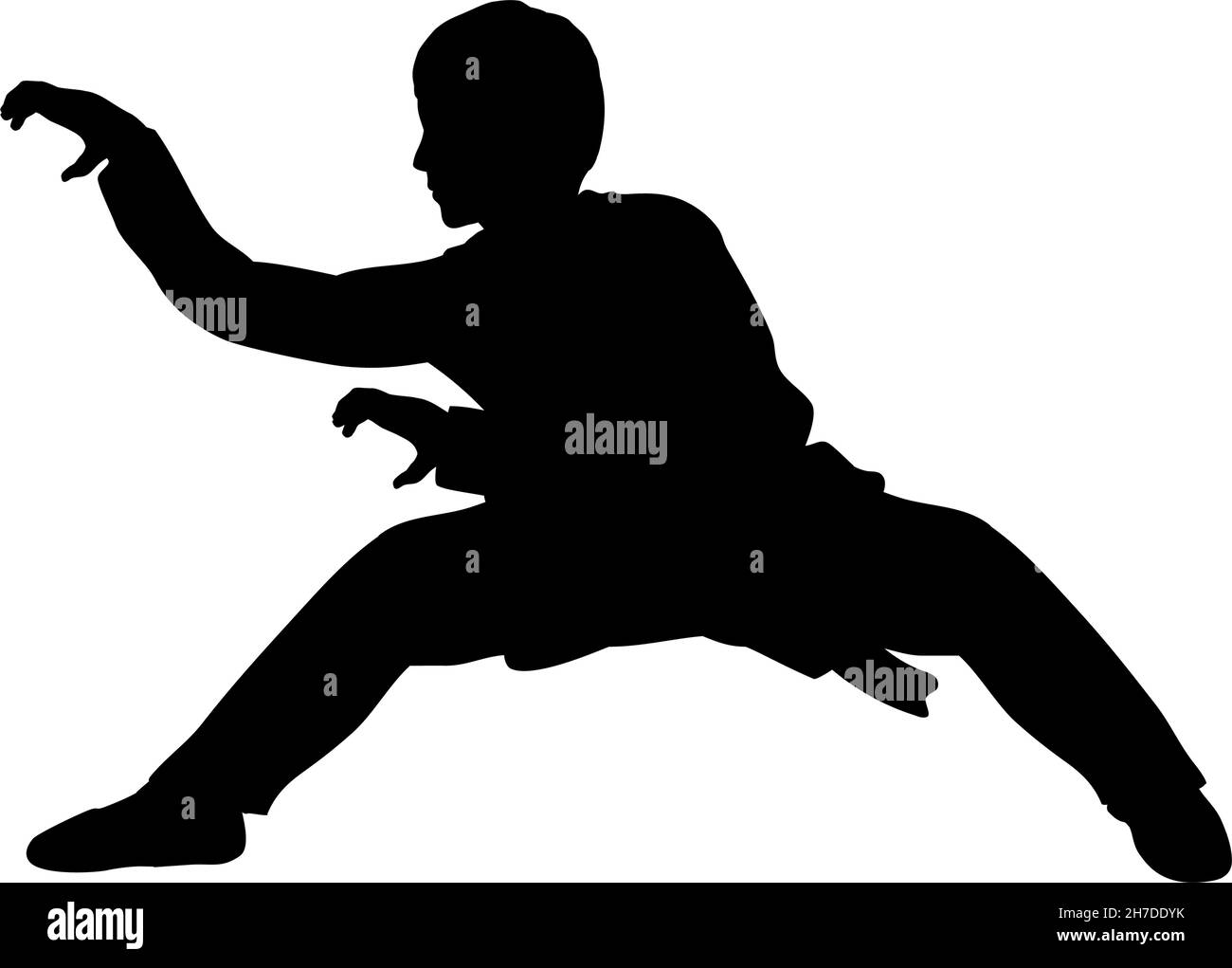 Silhouette of man train martial arts dragon pose. Stock Vector