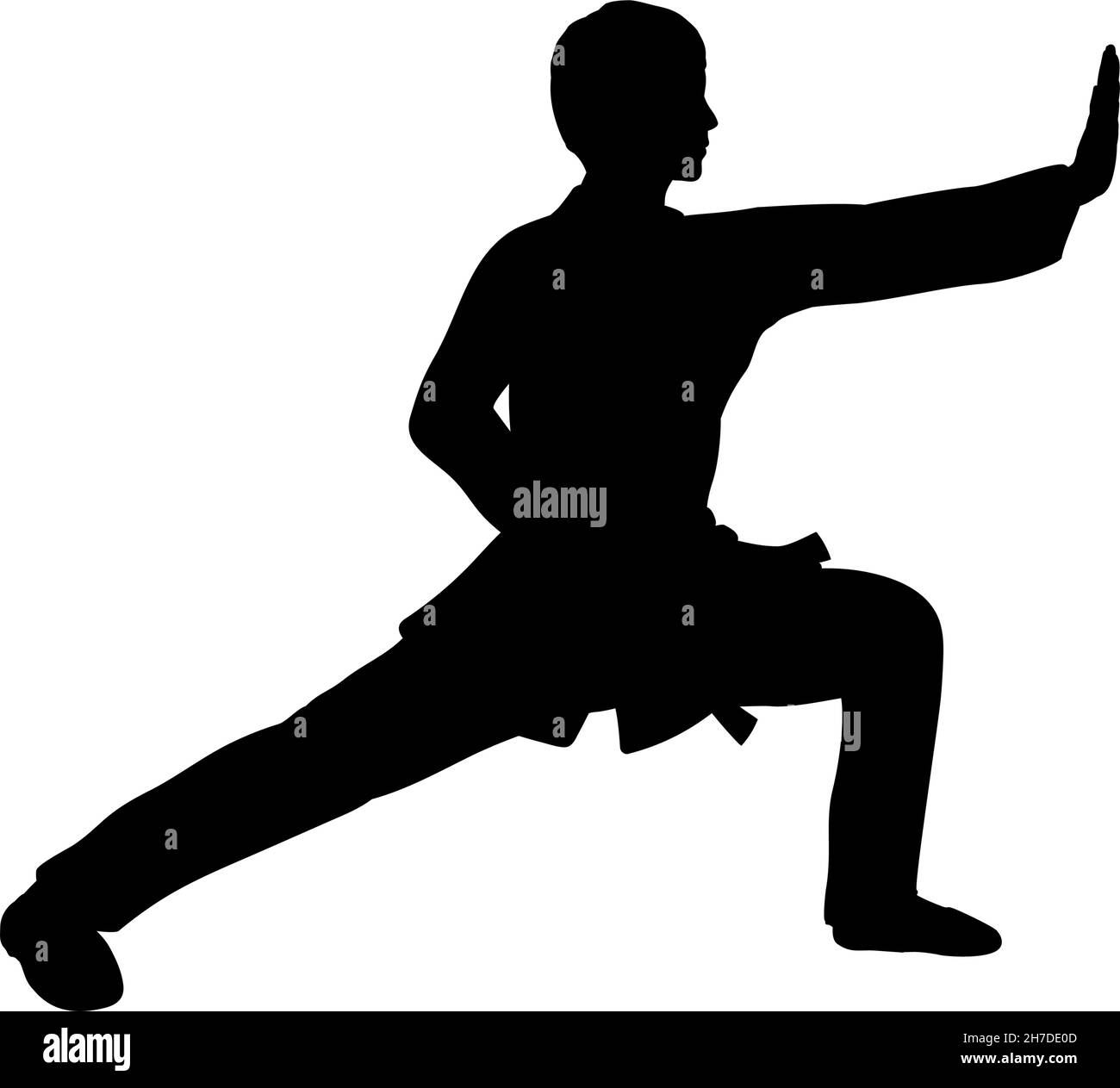 Silhouette of man train martial arts archer pose. Stock Vector