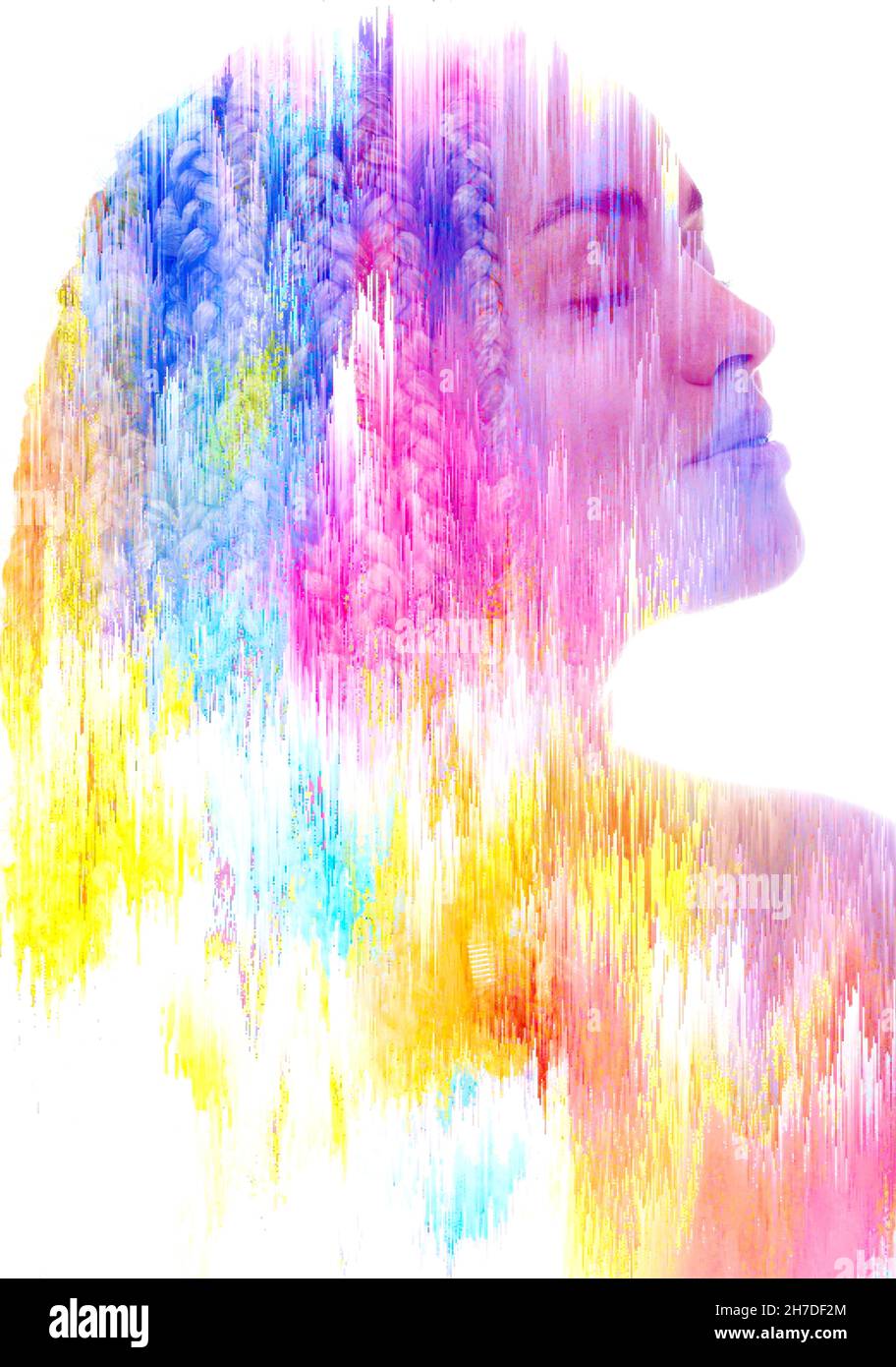 A double exposure portrait of a woman combined with digital art Stock ...