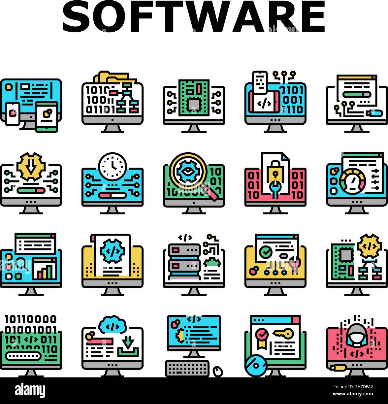 Software Program Development Icons Set Vector Stock Vector Image & Art ...