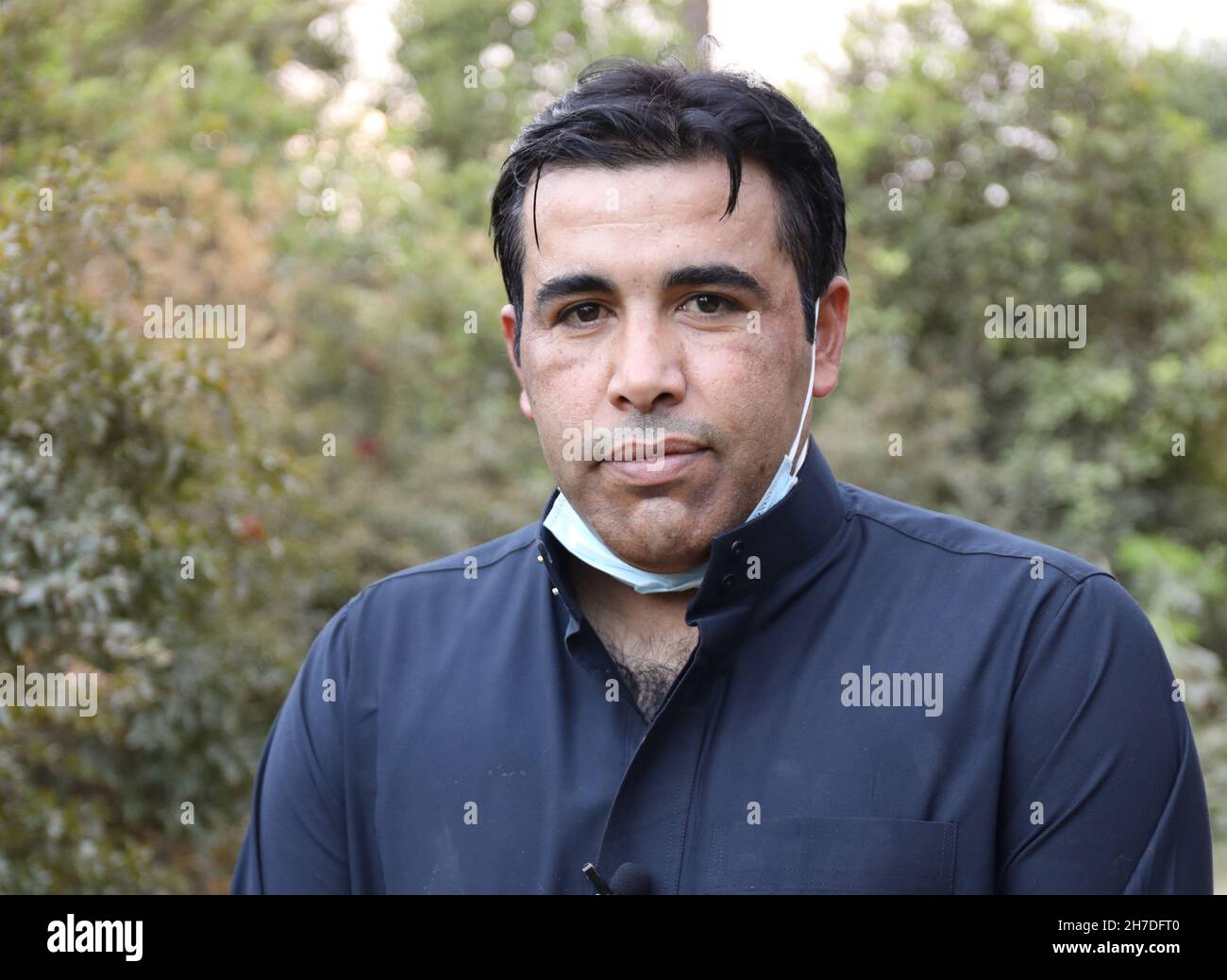 Baghdad. 22nd Nov, 2021. Alaah Karim Ahmed is pictured in an interview in Duluiyah town of Salahuddin province, Iraq, Nov. 2, 2021. TO GO WITH: 'Feature: Former prisoner in Abu Ghraib reveals U.S. brutal crimes in Iraq' Credit: Xinhua/Alamy Live News Stock Photo