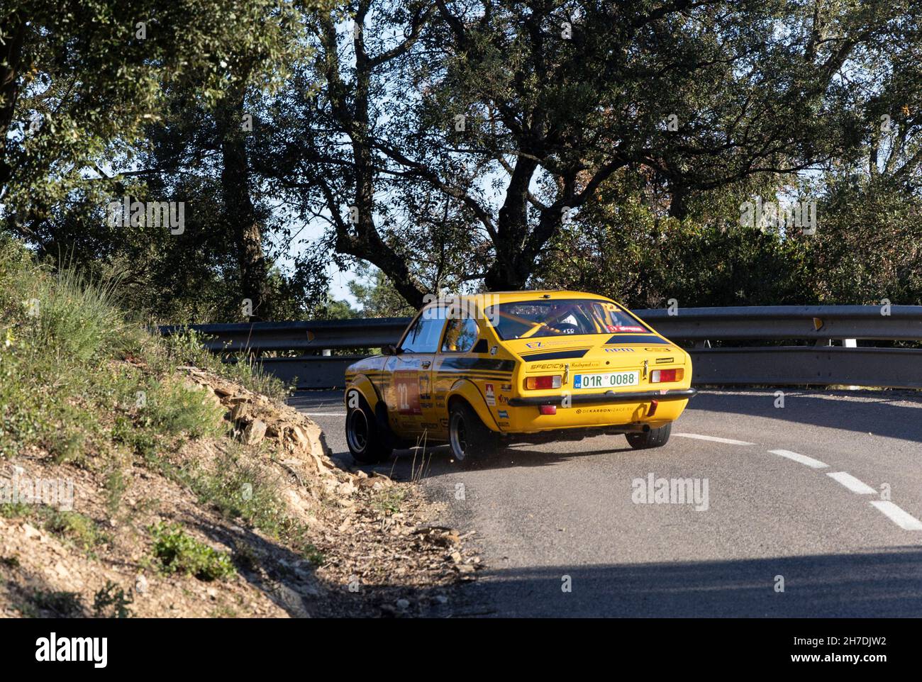 Opel Kadett C GT/E 16 V taking part in the timed section of the Rally Costa Brava 2021 in Girona, Spain Stock Photo