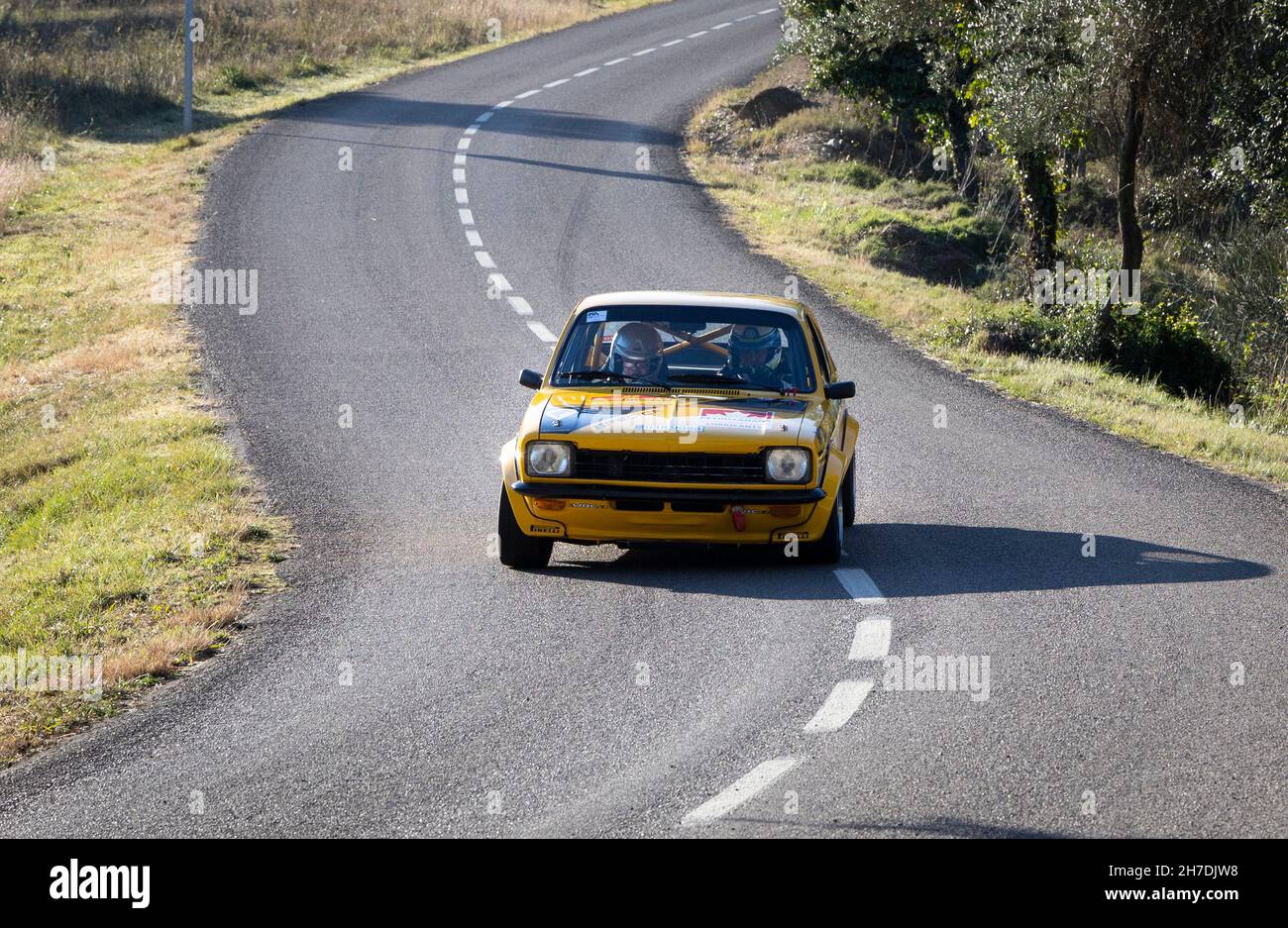 Opel Kadett C GT/E 16 V taking part in the timed section of the Rally Costa Brava 2021 in Girona, Spain Stock Photo