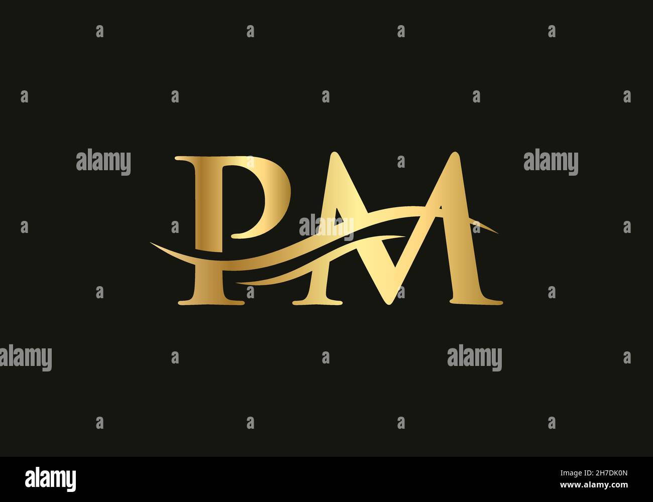 PM Logo design vector. Swoosh letter PM logo design. Initial PM letter linked logo vector template Stock Vector