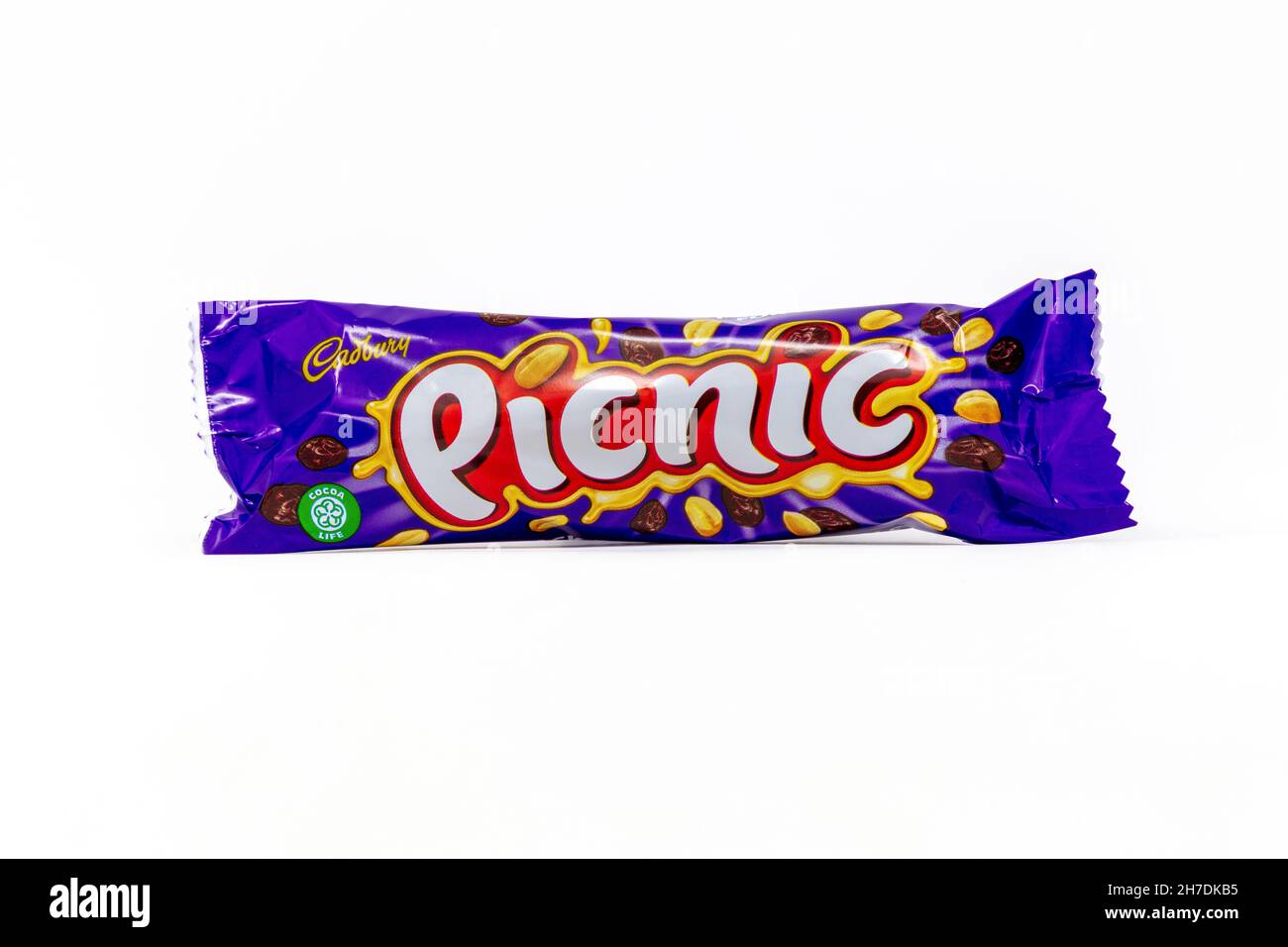 Cadbury Picnic chocolate bar on a white background Stock Photo