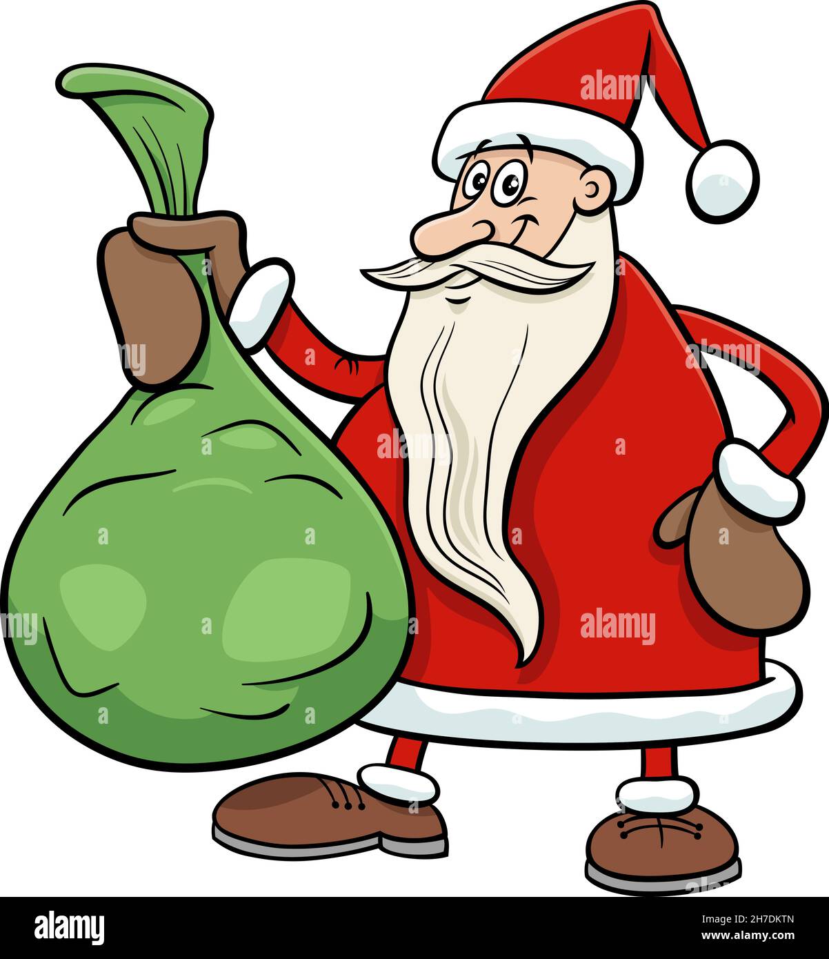 Cartoon illustration of funny Santa Claus character with sack of ...
