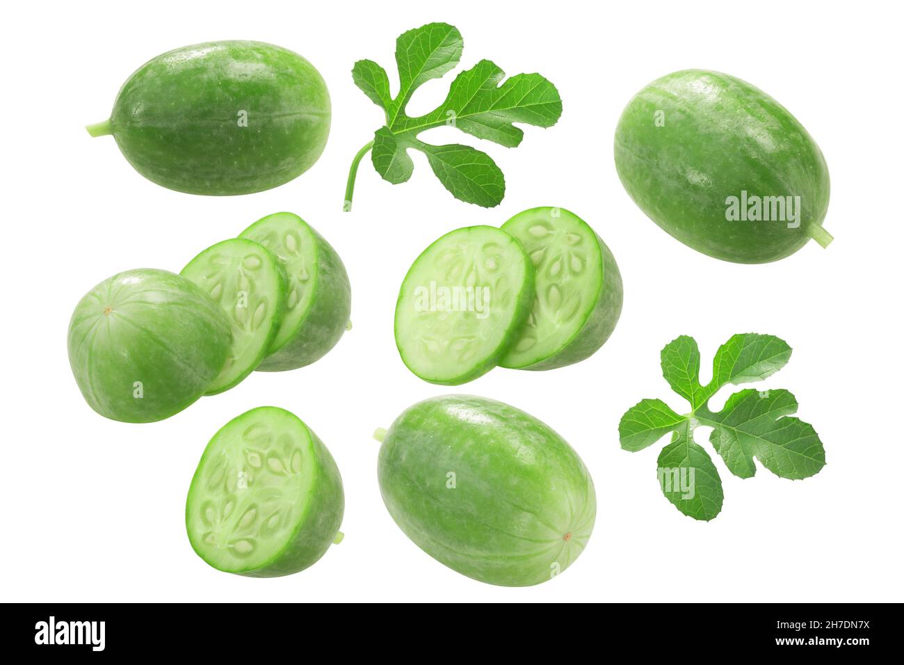 Maroon cucumber (Cucumis anguria) fruits and leaves isolated Stock Photo
