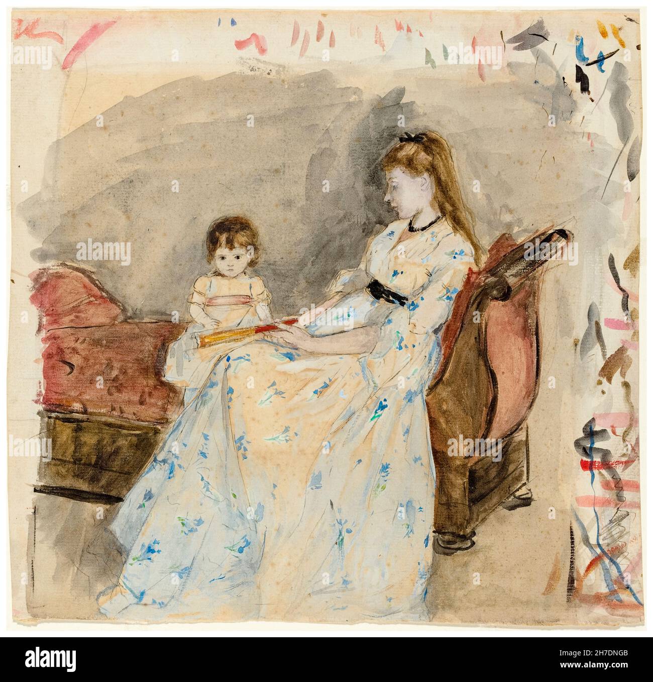 Berthe Morisot, The Artist's Sister Edma with Her Daughter Jeanne, portrait drawing, 1872 Stock Photo
