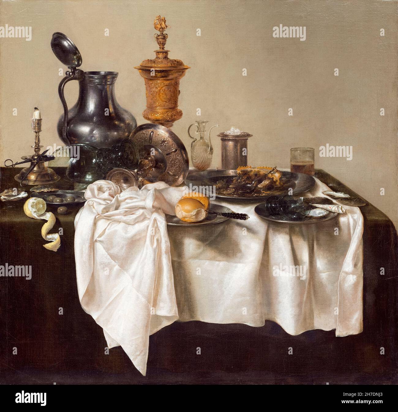 Willem Claesz. Heda, Banquet Piece with Mince Pie, still life painting, 1635 Stock Photo