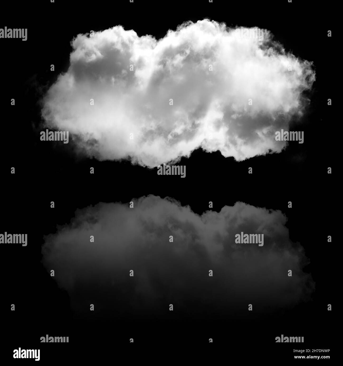 Soft white cloud flying isolated over black background illustration. Single cloud drawing, 3D rendering Stock Photo