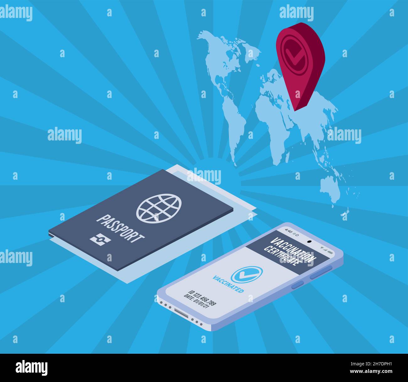 smartphone and vaccine passport Stock Vector