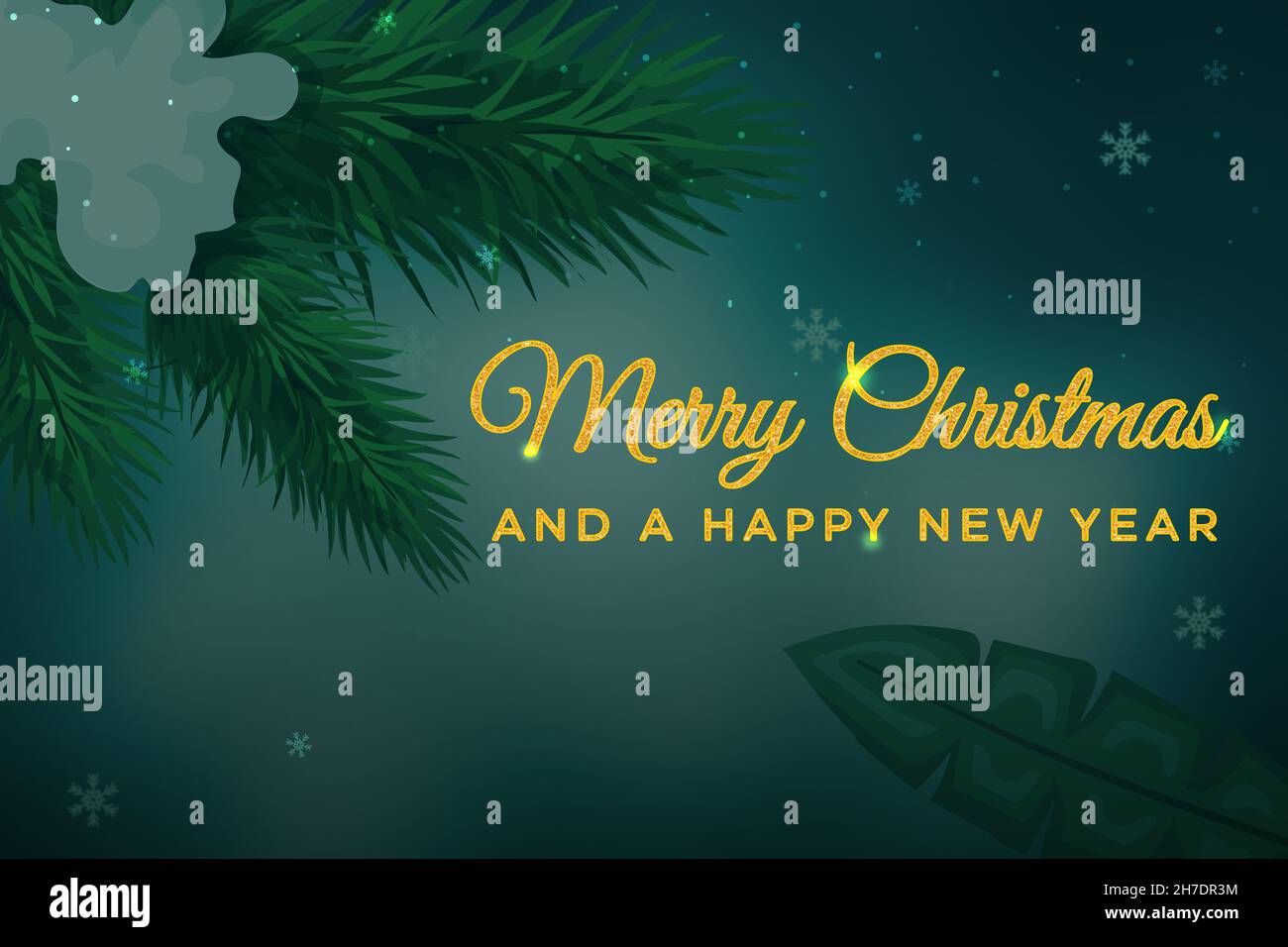 Merry Christmas and a Happy New Year with Greetings and Snow falling ...