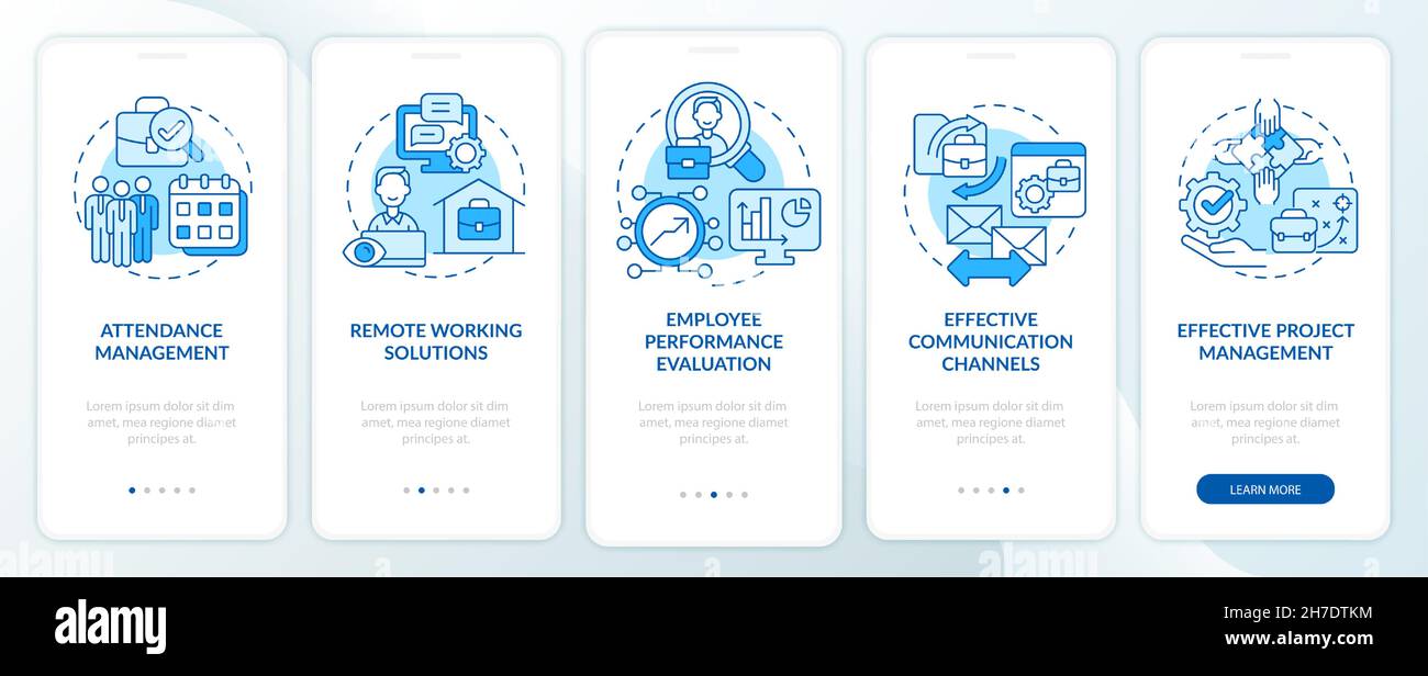 Employee monitoring advantages blue onboarding mobile app page screen ...
