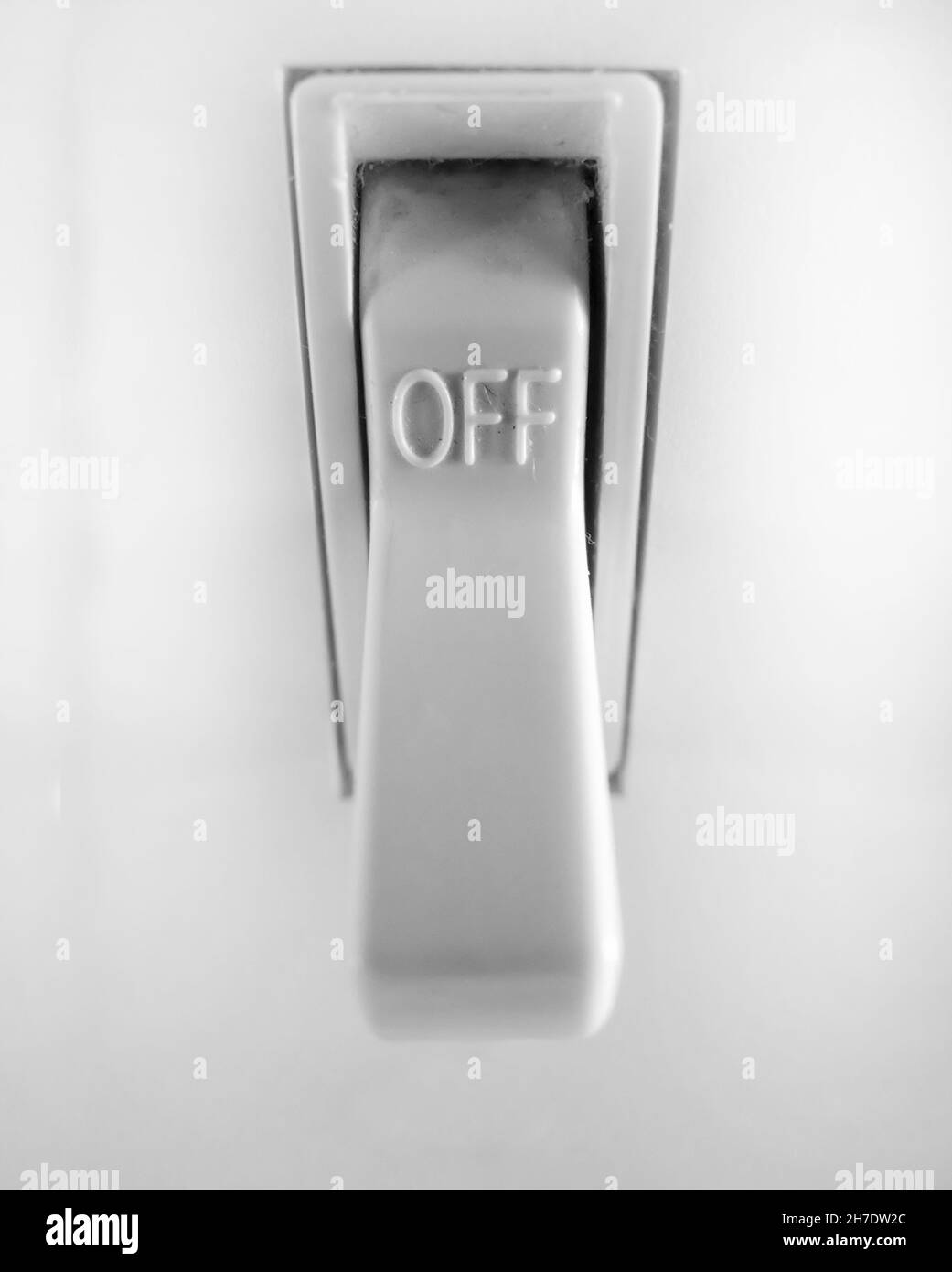 Closeup of on off light switch for power in house grungy and dirty Stock Photo