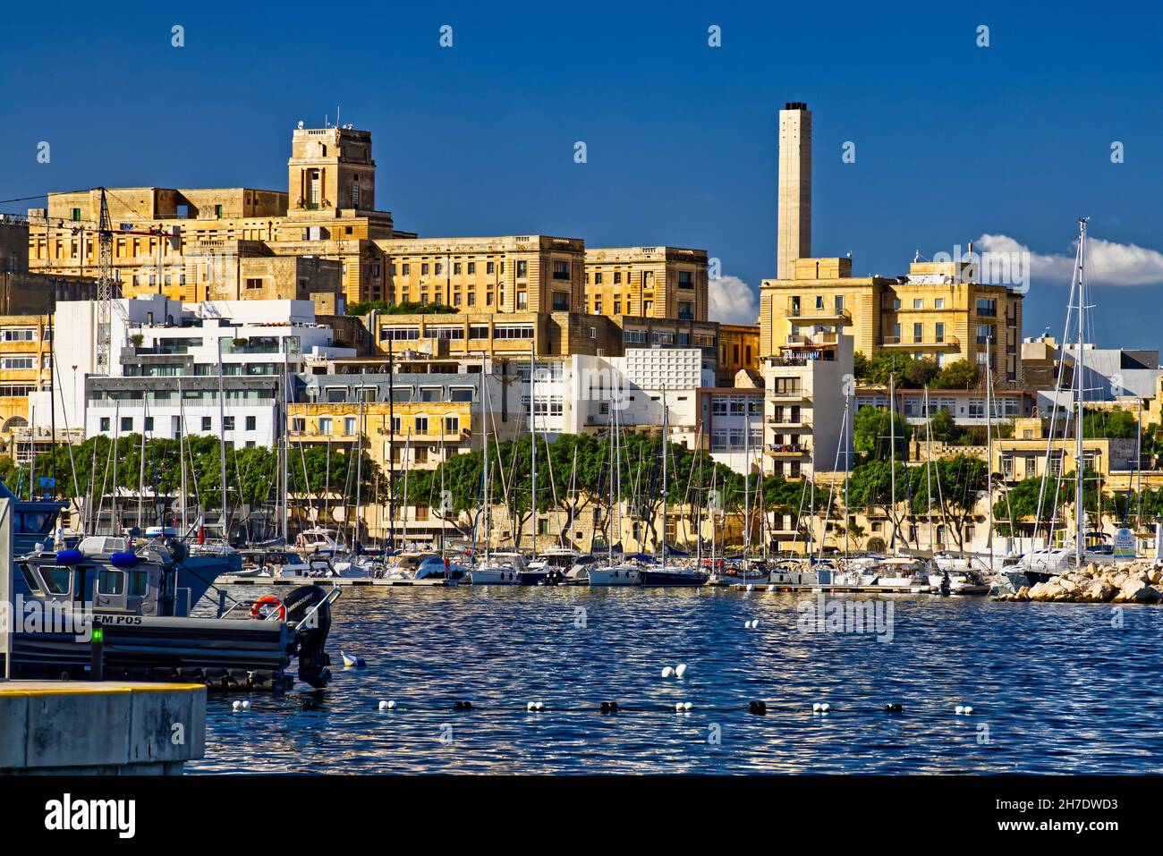 View across the water towards Sliema from Valletta, Malta Stock Photo