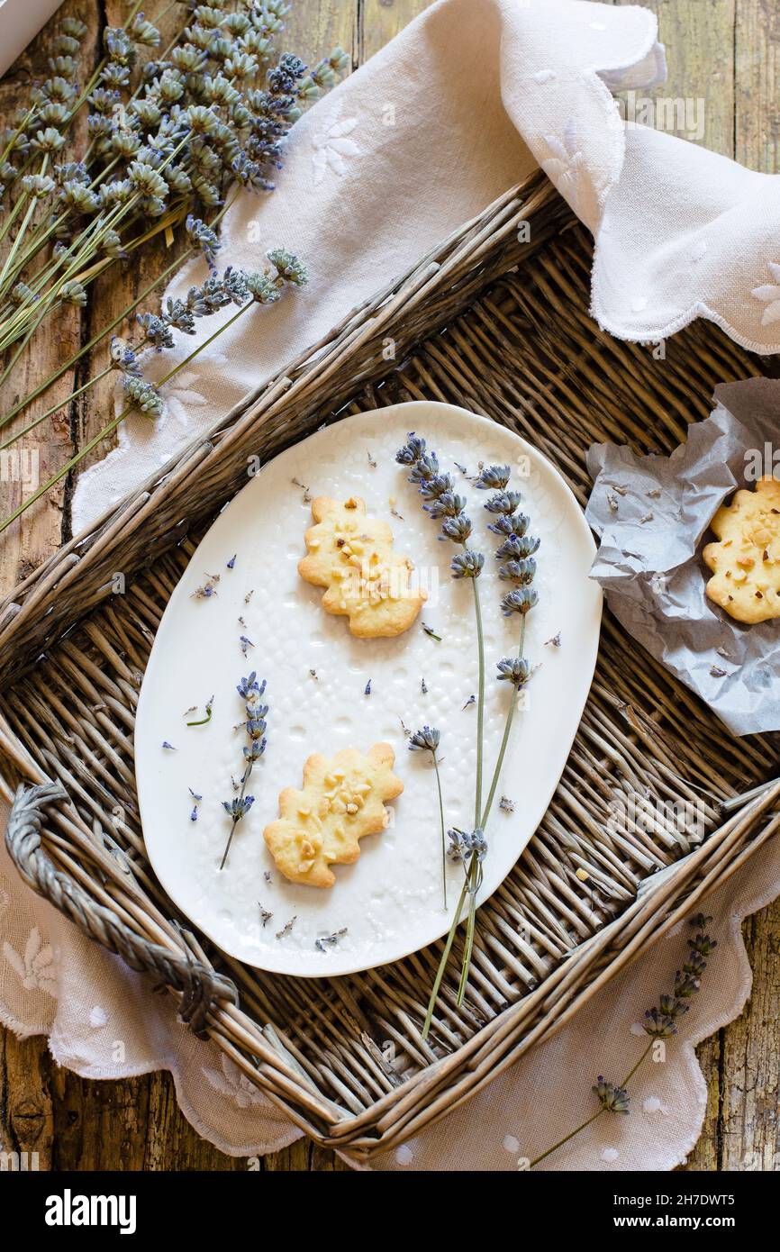 Hazelnut and lavender biscuits Stock Photo