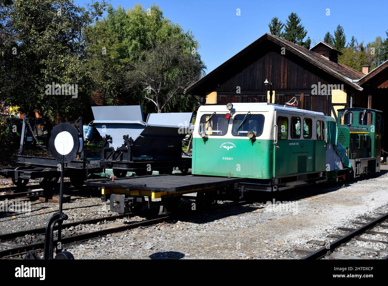 Stain Train Stainz, Austria - September 23, 2021: Draisine and locomotive of the ...