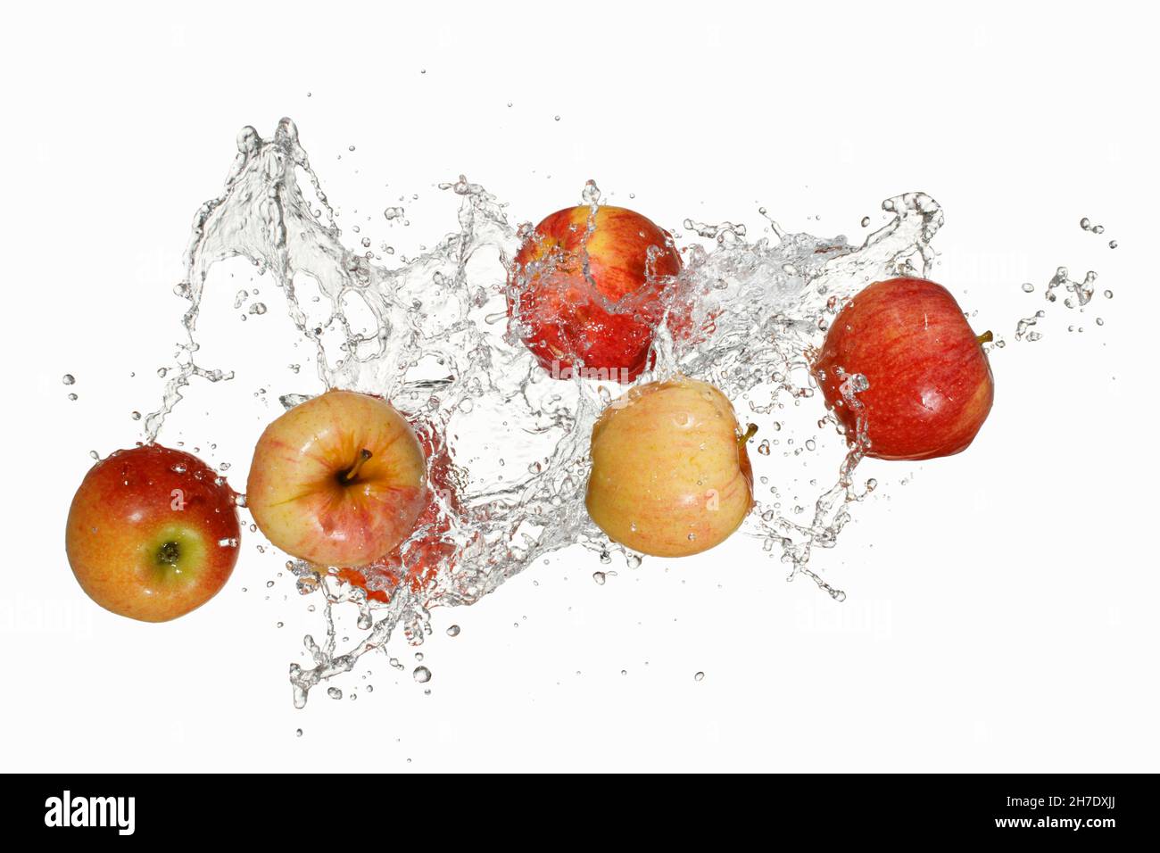 Apples with a splash of water Stock Photo