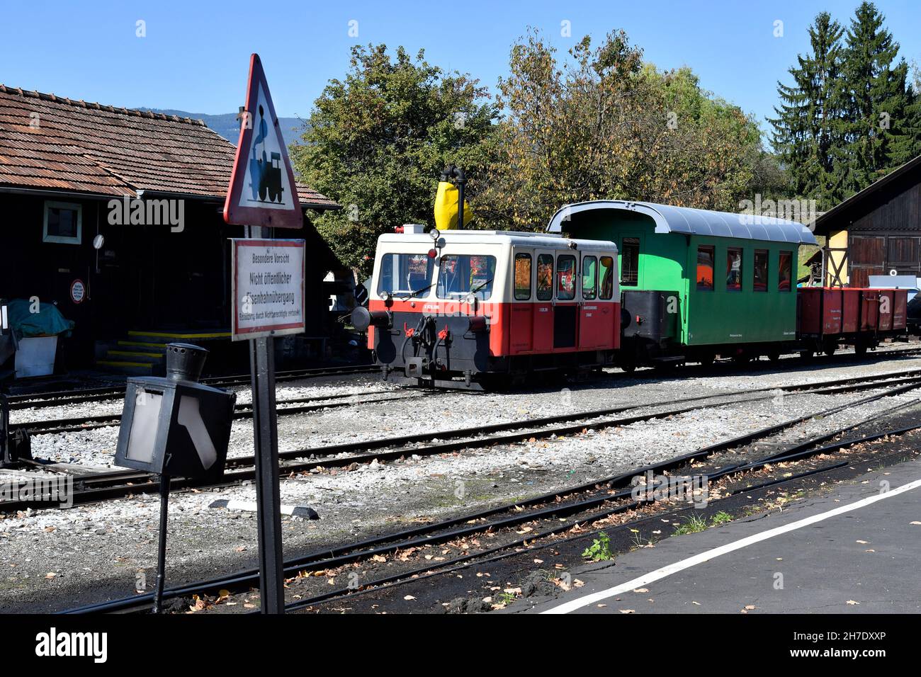 Stain Train Stainz, Austria - September 23, 2021: Draisine and wagon of the tourist ...