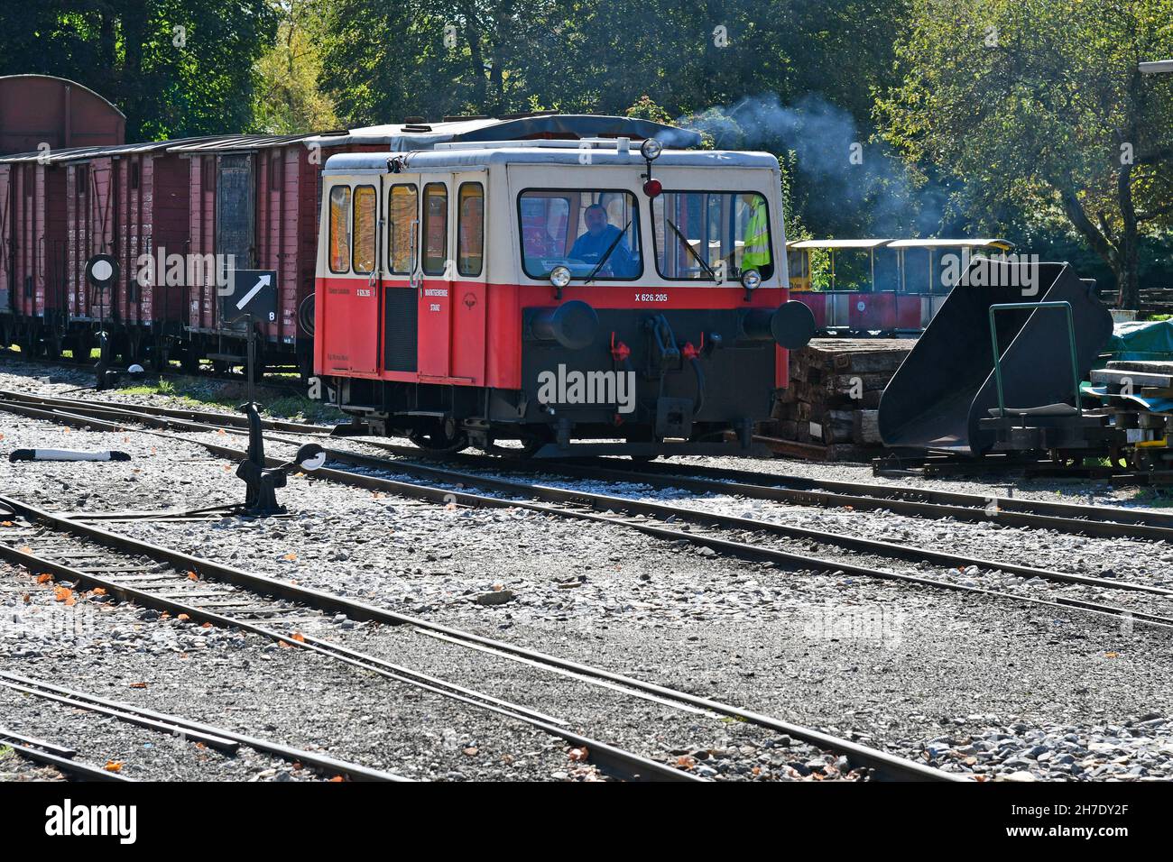 Stain Train Stainz, Austria - September 23, 2021: shunting with a draisine of the ...