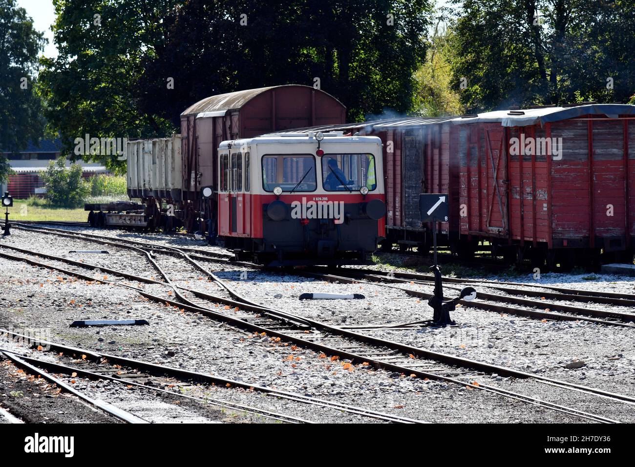 Stain Train Stainz, Austria - September 23, 2021: shunting with a draisine of the ...