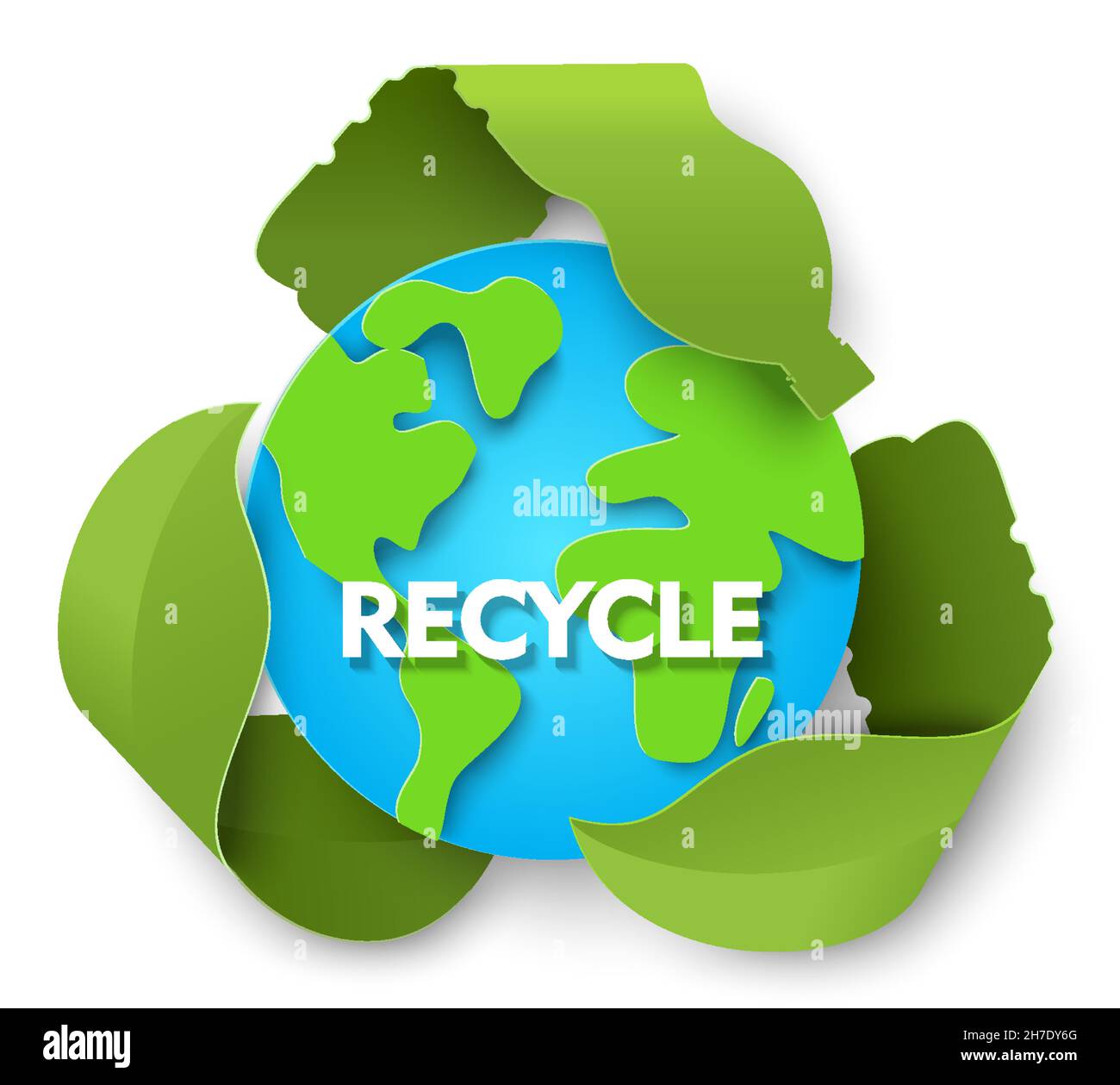 Green recycling sign, Earth globe, vector paper cut illustration
