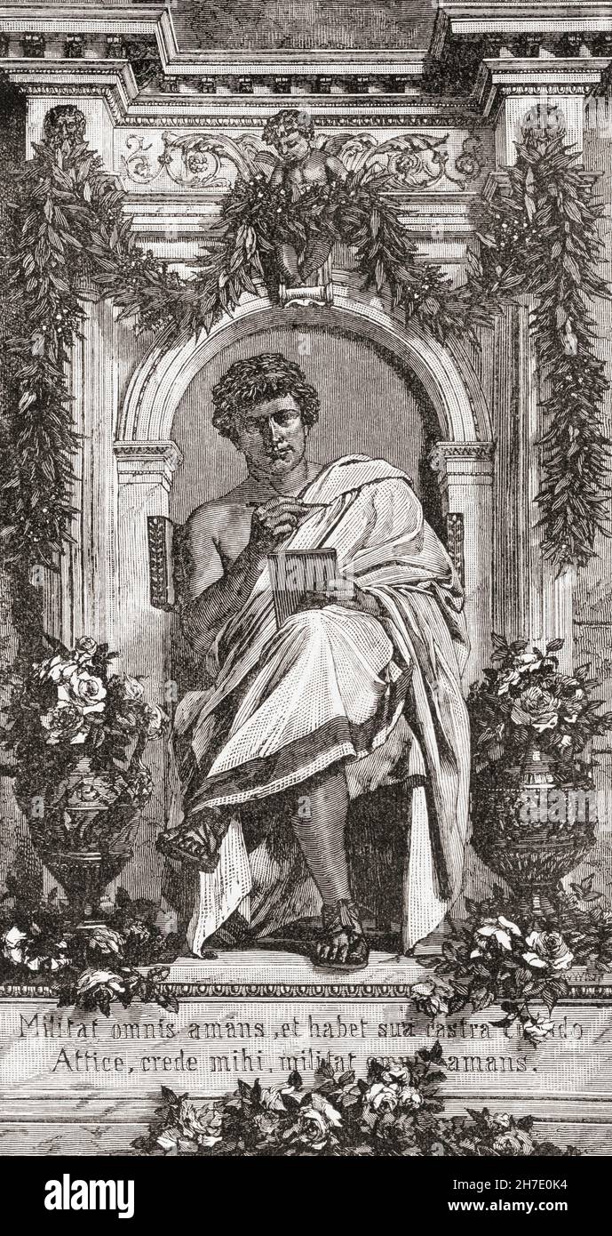 Pūblius Ovidius Nāsō, 43 BC – 17/18 AD, aka Ovid. Roman poet.  From Cassell's Illustrated Universal History, published 1883. Stock Photo
