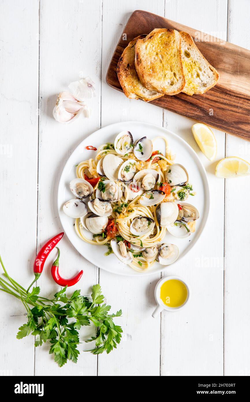Mediterranean pasta with clams and chilli peppers Stock Photo Alamy