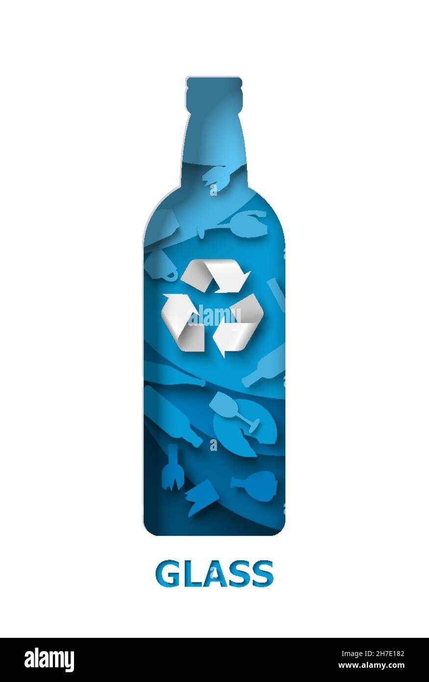 Recycle glass bottle with glass garbage and recyclable material sign