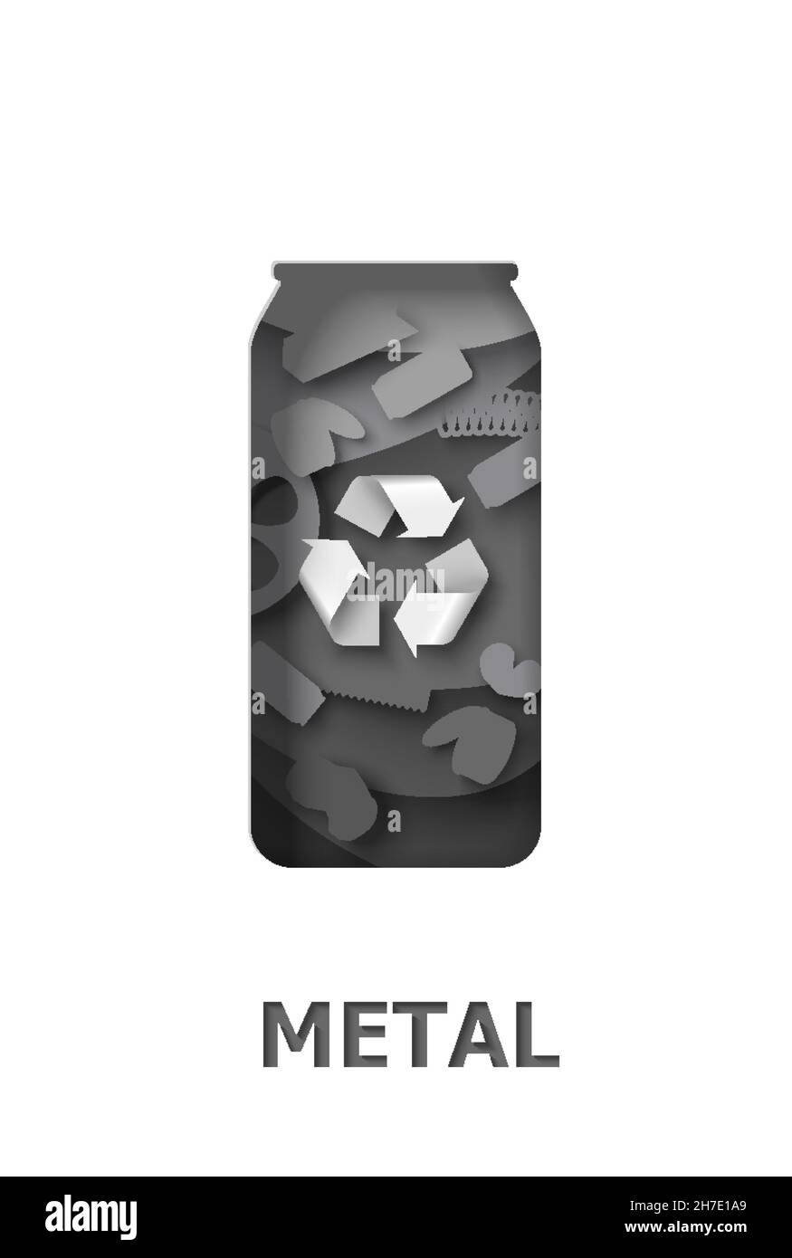 Recycle aluminum can with metal garbage and recyclable material sign