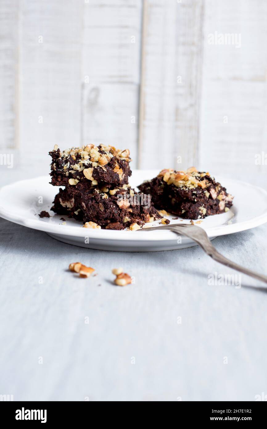 Brownies with chopped nuts Stock Photo Alamy