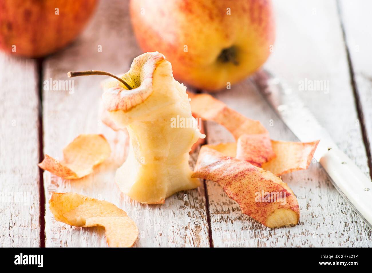 Royal Gala apples, one eaten Stock Photo