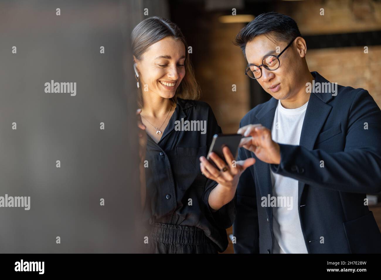 Business people talking during work in cafe Stock Photo