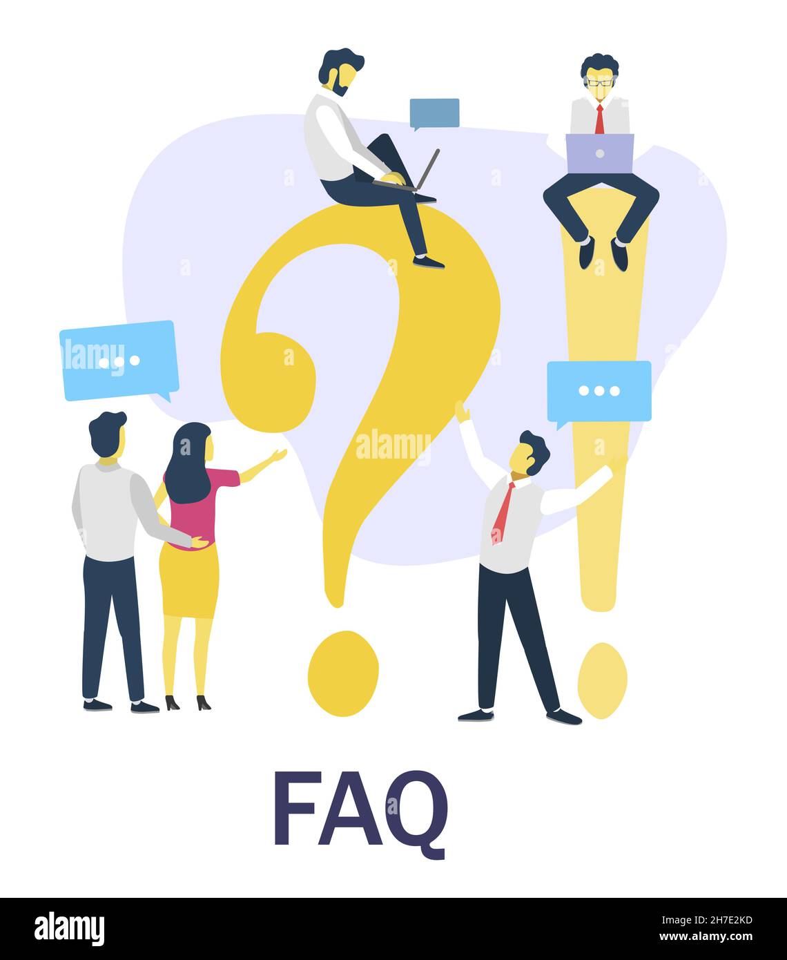 People asking questions, receiving answers. Frequently asked questions, FAQ, customer support, helpful advices, vector. Stock Vector
