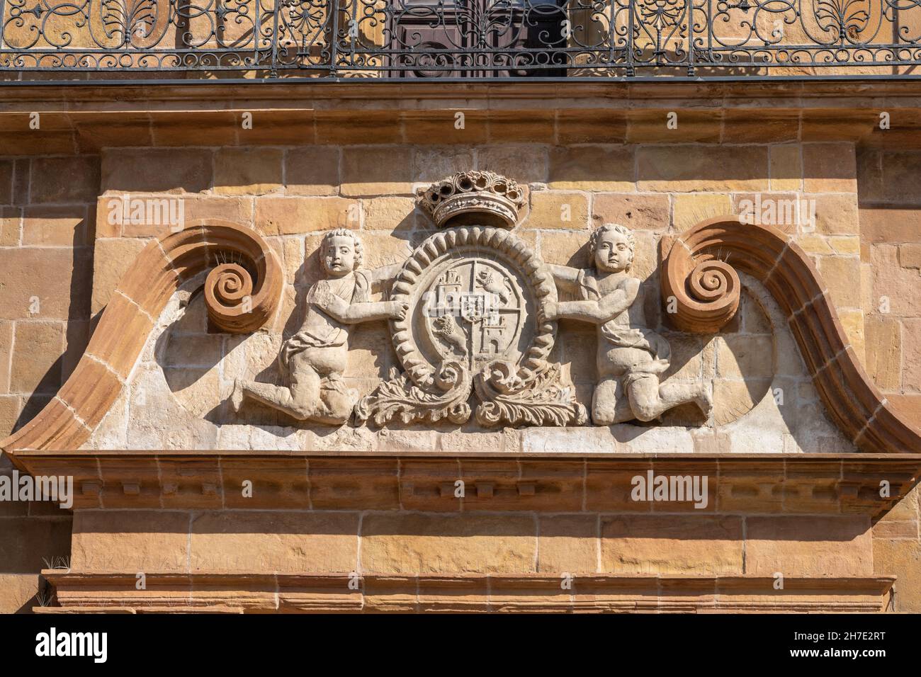 Episcopal Palace facade detail in the Asturian city of Oviedo, Uvieu.  Stock Photo