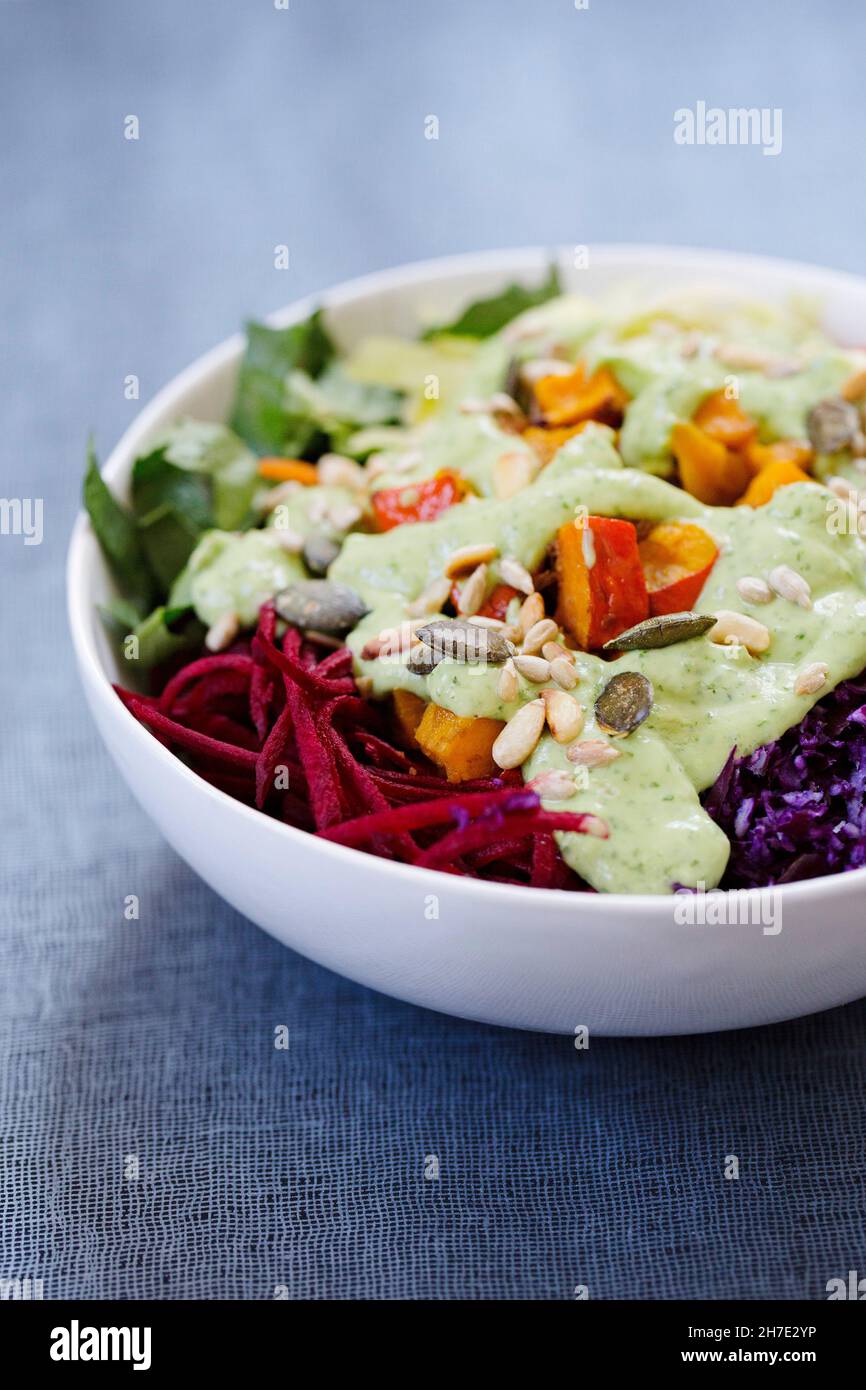 Mixed vegetable salad with herb dressing Stock Photo Alamy