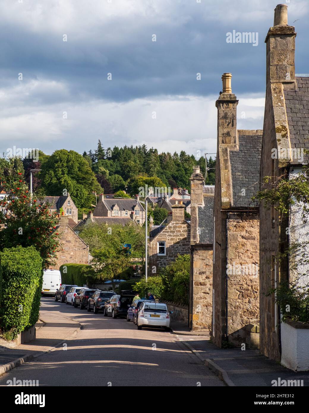 A view along Tolbooth Street in the town of Forres, Moray Stock Photo